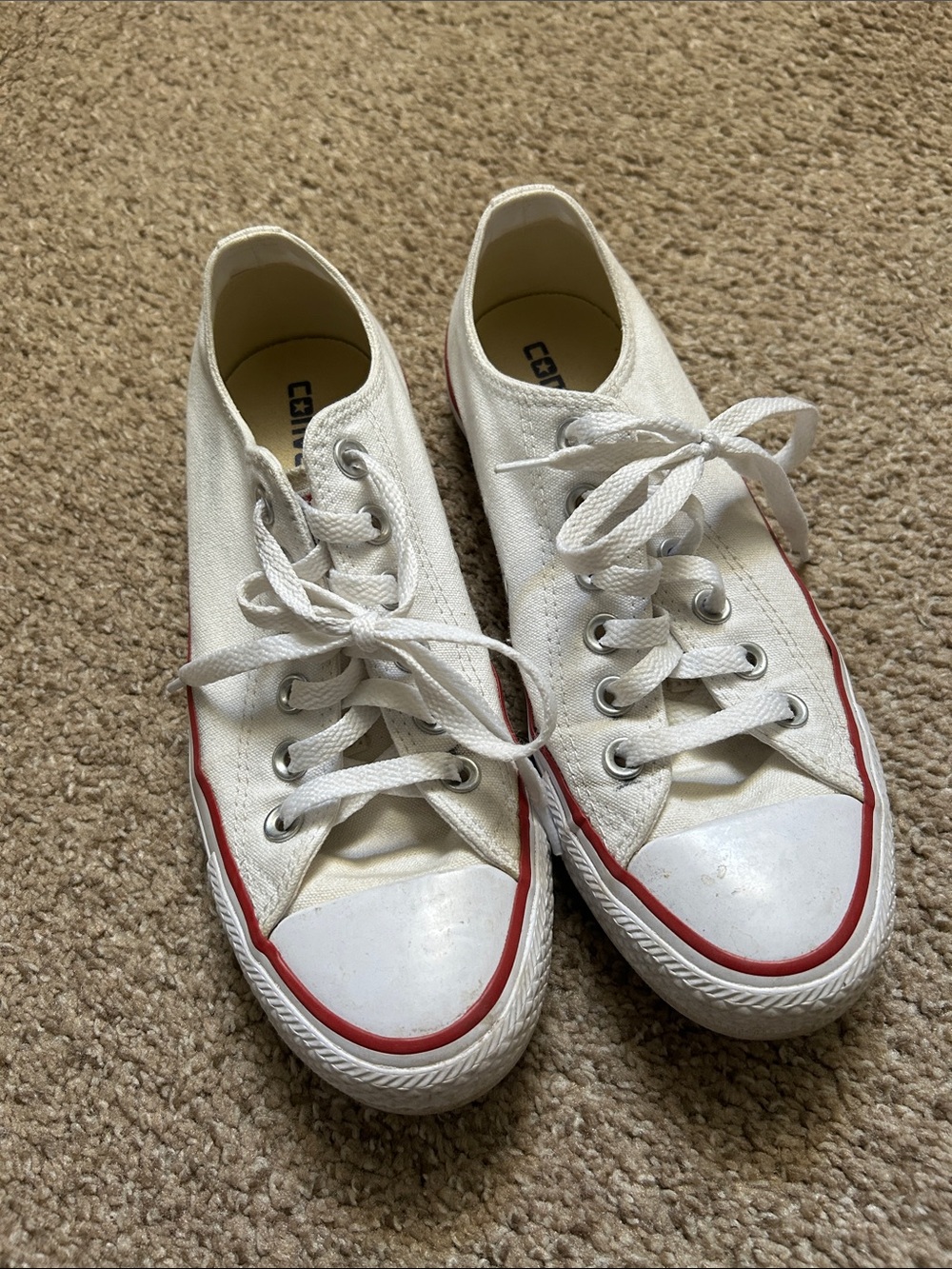 Converse White Canvas Low-Top Sneakers with Red Stripe